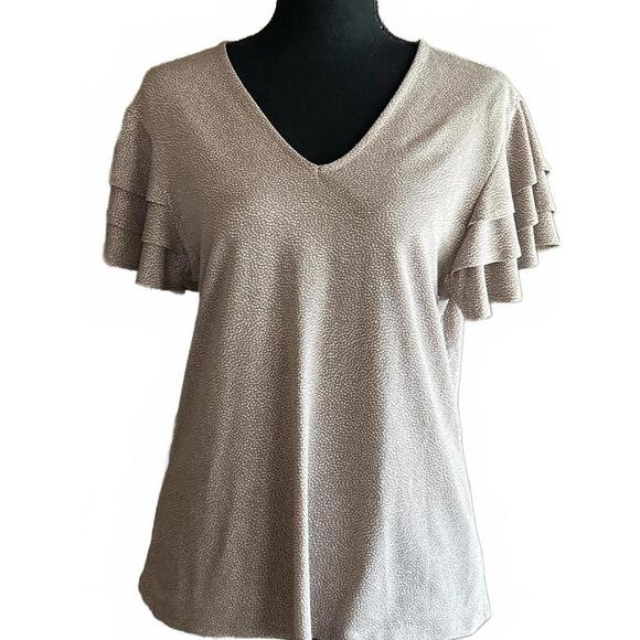 Adrianna Papell Tops - Adrianna Papell Womens Top Sz Medium Tan Short Flutter Sleeves